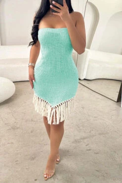 Color Block Flattering Tassel Irregular Mini Dress -Clothing Outlet Store C23071448 BL 5