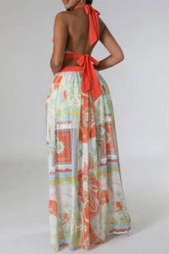Tribal Print Hot Cutout High Split Maxi Dress -Clothing Outlet Store C23071452 OR 2