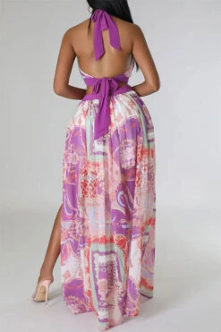 Tribal Print Hot Cutout High Split Maxi Dress -Clothing Outlet Store C23071452 PU 3