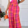 Plaid Casual Suspenders Wide Leg Jumpsuit
