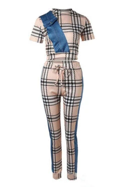 Plaid Patchwork Classic Drawstring Pant Suit -Clothing Outlet Store C23071490 KH 3