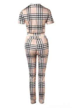 Plaid Patchwork Classic Drawstring Pant Suit -Clothing Outlet Store C23071490 KH 4