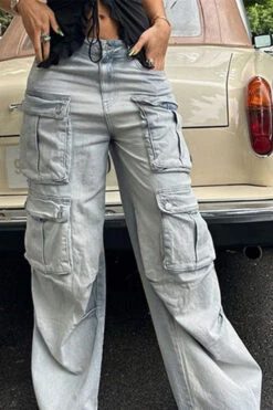 Gradient Sporty Multi Pocket Jeans -Clothing Outlet Store C23071706 BL 3