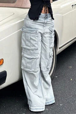 Gradient Sporty Multi Pocket Jeans -Clothing Outlet Store C23071706 BL 4