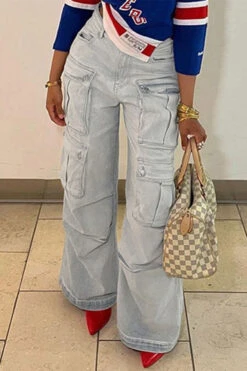 Gradient Sporty Multi Pocket Jeans -Clothing Outlet Store C23071706 BL 5