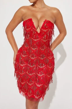 Sequined Tassel Striking Bandeau Midi Dress