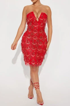 Sequined Tassel Striking Bandeau Midi Dress 8 Sequined Tassel Striking Bandeau Midi Dress -Clothing Outlet Store C23071755 RE 3