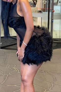 Patchwork Fuzzy Kitsch See-Through Mini Dress 7 Patchwork Fuzzy Kitsch See-Through Mini Dress -Clothing Outlet Store C23071761 BK 3