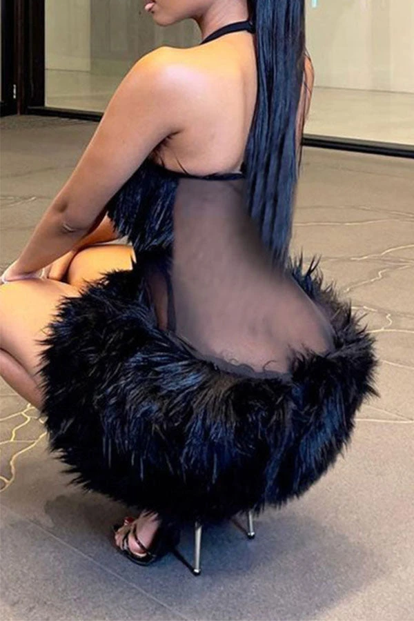 Patchwork Fuzzy Kitsch See-Through Mini Dress 5 Patchwork Fuzzy Kitsch See-Through Mini Dress - Image 5