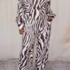 Zebra Print Shirt Collar Stylish Pant Suit