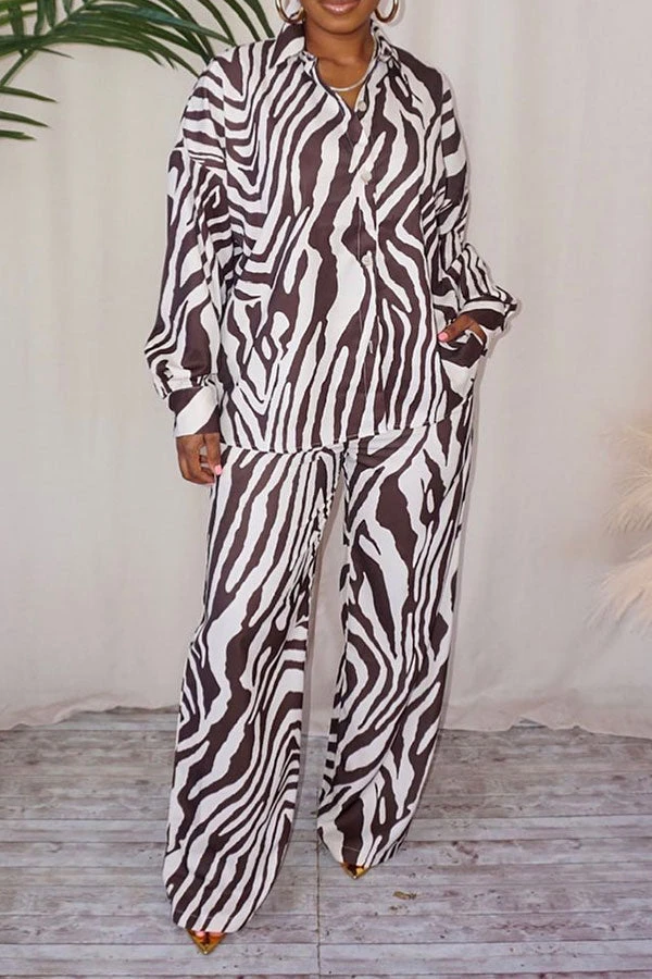 Zebra Print Shirt Collar Stylish Pant Suit 1 Zebra Print Shirt Collar Stylish Pant Suit