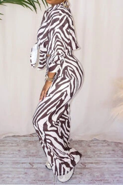 Zebra Print Shirt Collar Stylish Pant Suit 7 Zebra Print Shirt Collar Stylish Pant Suit -Clothing Outlet Store C23071785 BR 3