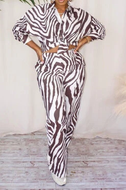 Zebra Print Shirt Collar Stylish Pant Suit 9 Zebra Print Shirt Collar Stylish Pant Suit -Clothing Outlet Store C23071785 BR 5