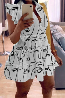 Rose Print Girly Tiered Mini Dress -Clothing Outlet Store C23072127 WH 1