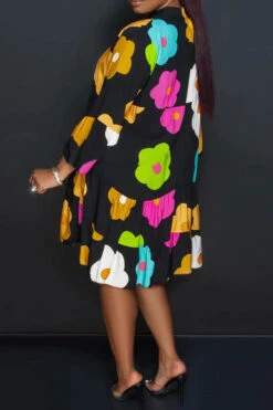 Floral Print Casual Button Thru Tiered Mini Dress 13 Floral Print Casual Button Thru Tiered Mini Dress -Clothing Outlet Store C23072129 BK 3