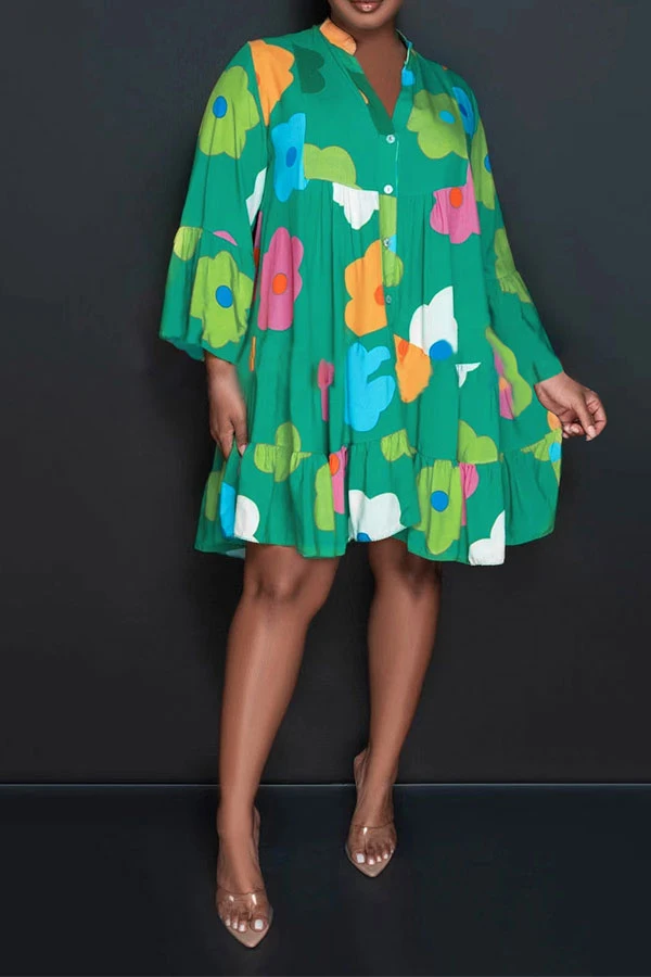 Floral Print Casual Button Thru Tiered Mini Dress 1 Floral Print Casual Button Thru Tiered Mini Dress