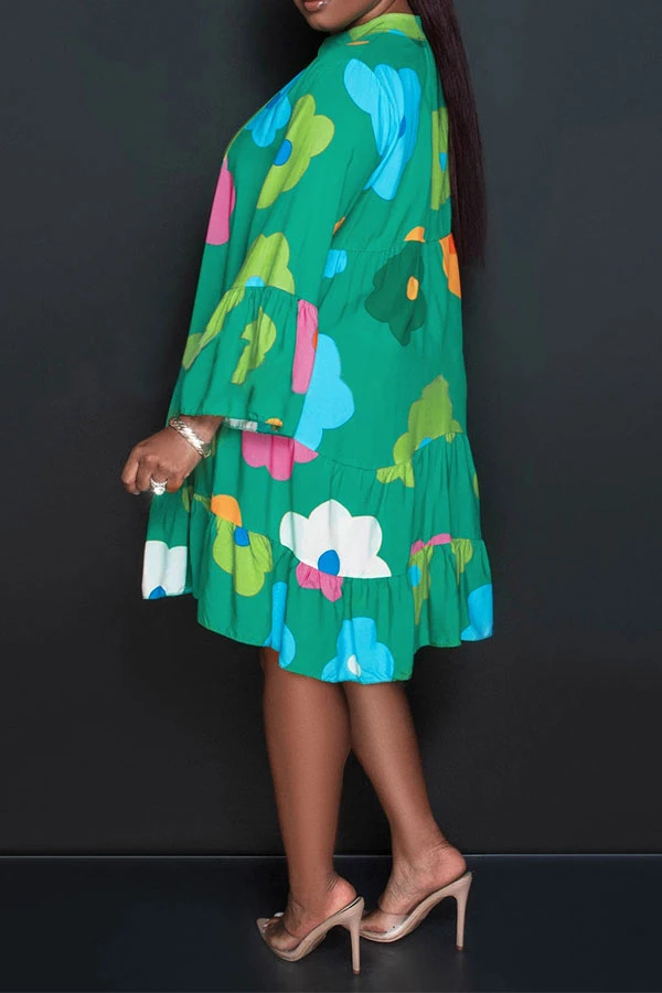 Floral Print Casual Button Thru Tiered Mini Dress 2 Floral Print Casual Button Thru Tiered Mini Dress - Image 2