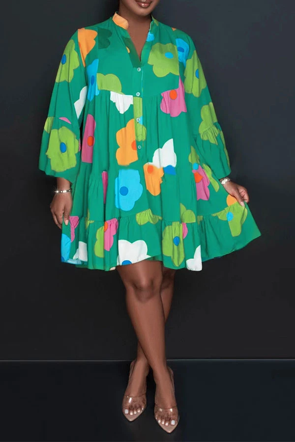 Floral Print Casual Button Thru Tiered Mini Dress 3 Floral Print Casual Button Thru Tiered Mini Dress - Image 3