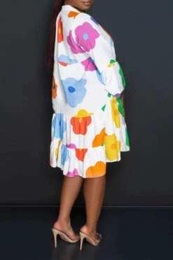 Floral Print Casual Button Thru Tiered Mini Dress 15 Floral Print Casual Button Thru Tiered Mini Dress -Clothing Outlet Store C23072129 WH 2