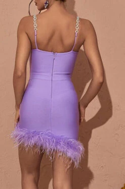 Chain Strap Elegant Irregular Feather Hem Mini Dress -Clothing Outlet Store C23072133 PU 2