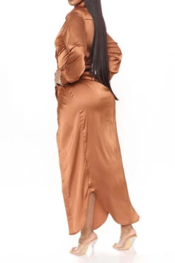 Solid Color Hot Lace-Up High Split Maxi Dress -Clothing Outlet Store C23072170 CH 2