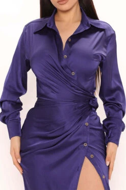 Solid Color Hot Lace-Up High Split Maxi Dress -Clothing Outlet Store C23072170 PU 3