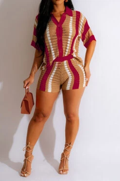 Color Block Hollow-Out Cozy Knitted Pant Suit 18 Color Block Hollow-Out Cozy Knitted Pant Suit -Clothing Outlet Store C23072187 WR 1