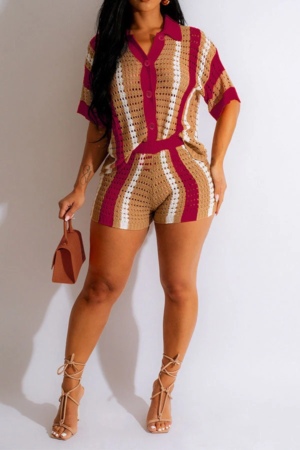 Color Block Hollow-Out Cozy Knitted Pant Suit 9 Color Block Hollow-Out Cozy Knitted Pant Suit - Image 9