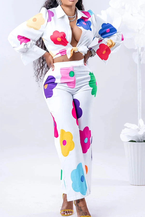 Floral Print Cute Knotted Pant Suit 2 Floral Print Cute Knotted Pant Suit - Image 2