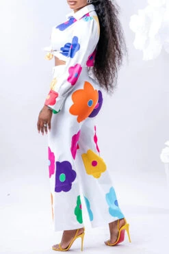 Floral Print Cute Knotted Pant Suit 6 Floral Print Cute Knotted Pant Suit -Clothing Outlet Store C23072190 WH 3