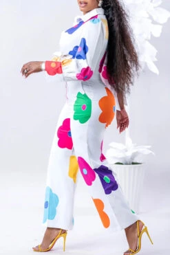 Floral Print Cute Knotted Pant Suit 7 Floral Print Cute Knotted Pant Suit -Clothing Outlet Store C23072190 WH 4