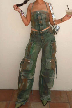 Tie Dye Cool Denim Camisole & Multi Pocket Pants -Clothing Outlet Store C23072758 RT 3