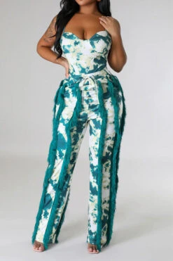 Tie Dye Pretty Tassel Patchwork Pant Suit 27 Tie Dye Pretty Tassel Patchwork Pant Suit -Clothing Outlet Store C23072770 GR 1