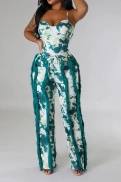Tie Dye Pretty Tassel Patchwork Pant Suit 28 Tie Dye Pretty Tassel Patchwork Pant Suit -Clothing Outlet Store C23072770 GR 2