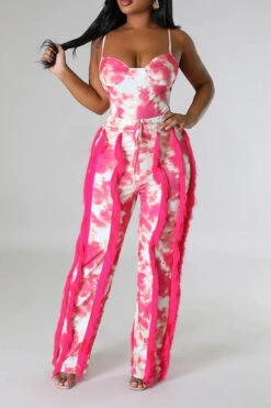 Tie Dye Pretty Tassel Patchwork Pant Suit