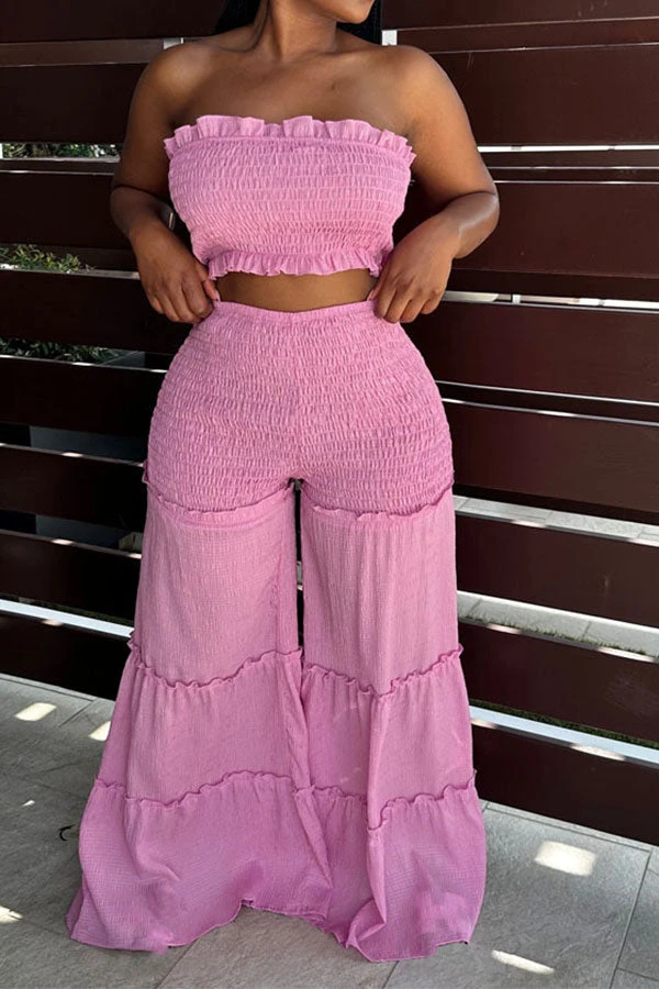 Strap Shirred Sweet Stringy Selvedge Wide Leg Pant Suit 1 Strap Shirred Sweet Stringy Selvedge Wide Leg Pant Suit