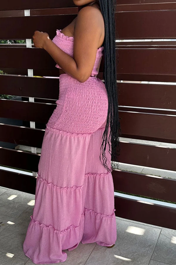 Strap Shirred Sweet Stringy Selvedge Wide Leg Pant Suit 2 Strap Shirred Sweet Stringy Selvedge Wide Leg Pant Suit - Image 2