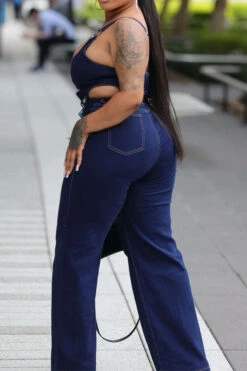 Gradient Retro Suspenders Denim Pant Suit -Clothing Outlet Store C23072784 BL 3