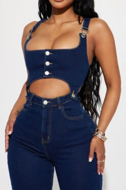 Gradient Retro Suspenders Denim Pant Suit -Clothing Outlet Store C23072784 BL 5