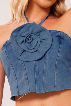 3D Flower Decor Halter Collar Smart Denim Camisole 7 3D Flower Decor Halter Collar Smart Denim Camisole -Clothing Outlet Store C23080107 BL 4