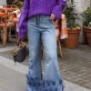 Feather Trim Rocking Bell Bottoms Jeans