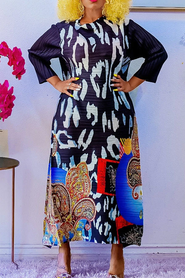 Tribal Print Stylish Pleated Maxi Dress 4 Tribal Print Stylish Pleated Maxi Dress - Image 4