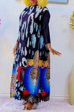 Tribal Print Stylish Pleated Maxi Dress 11 Tribal Print Stylish Pleated Maxi Dress -Clothing Outlet Store C23080132 BK 2