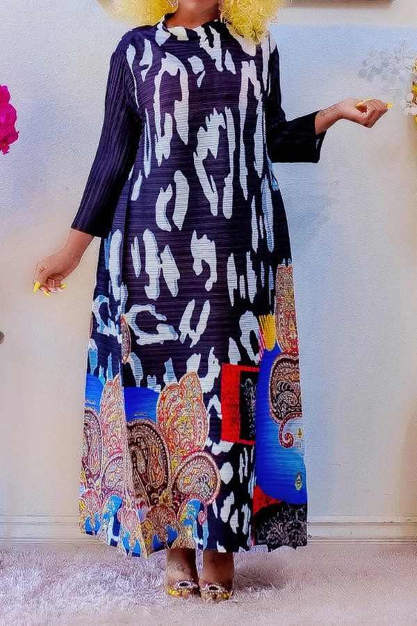 Tribal Print Stylish Pleated Maxi Dress 7 Tribal Print Stylish Pleated Maxi Dress - Image 7