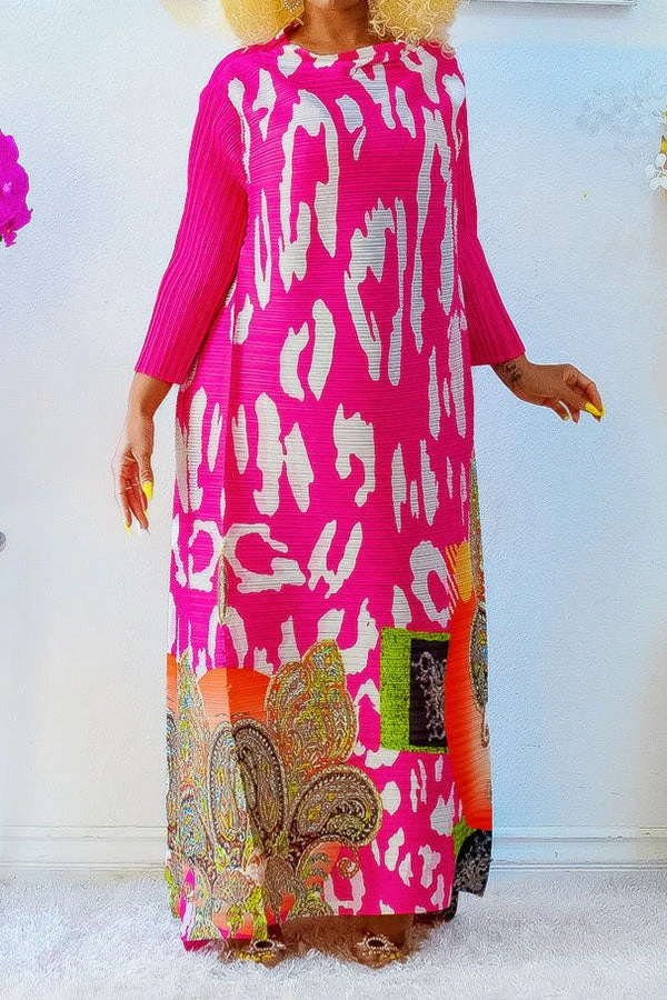 Tribal Print Stylish Pleated Maxi Dress 3 Tribal Print Stylish Pleated Maxi Dress - Image 3