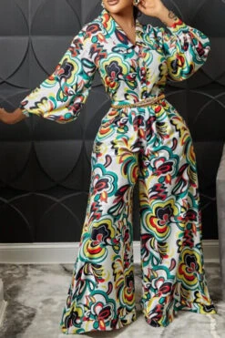 Tribal Floral Print Retro Wide Leg Jumpsuit