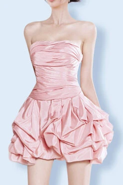 Solid Color Bandeau Romantic Bubble Mini Dress -Clothing Outlet Store C23080177 PI 3