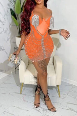 Rhinestone Tassel Hot Spaghetti Strap Mini Dress 22 Rhinestone Tassel Hot Spaghetti Strap Mini Dress -Clothing Outlet Store C23081540 OR 1