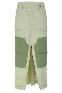 Color Block Patchwork Unique High Split Denim Skirt -Clothing Outlet Store C23082822 GR 4