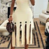 Solid Color Modern Burn-Out Tassel Midi Dress